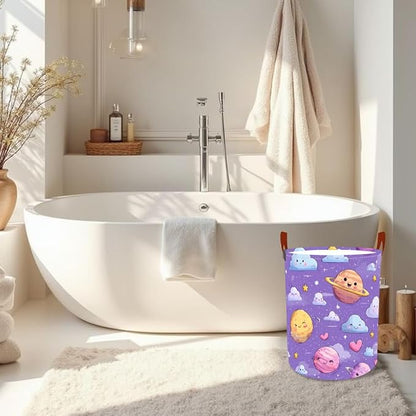Laundry Baskets 15.7x19.7 Inch Large Cartoon Planets Clouds Design Collapsible - Image 6