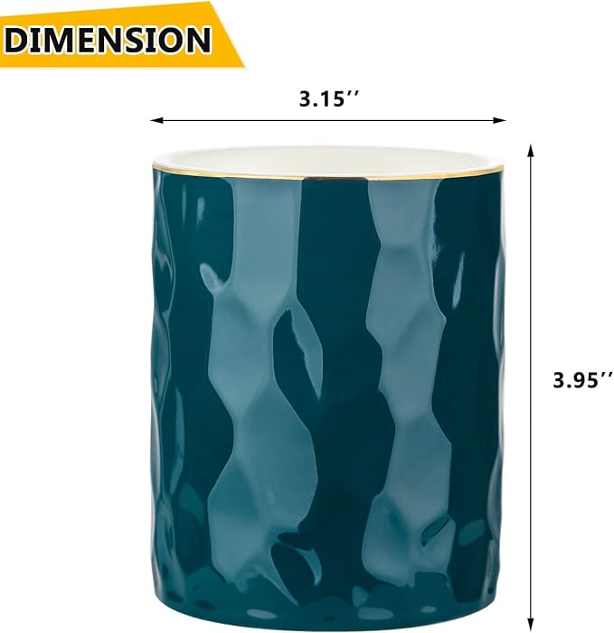 WHJY Ceramic Green Pencil Cup, Makeup brushes Holder, Modern Geometry Design - Image 2
