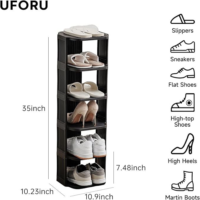 UFORU Vertical Shoe Rack, 6-Tier Plastic Stackable Storage Shelf - Image 3