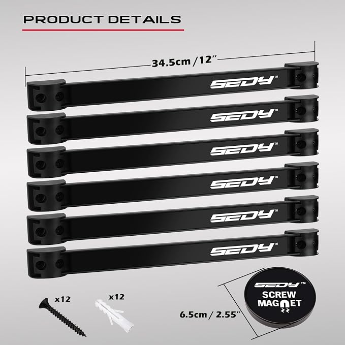 SEDY 7-Piece 12" Magnetic Tool Holder Storage Organizer, Garage Wall Mount Rack - Image 2