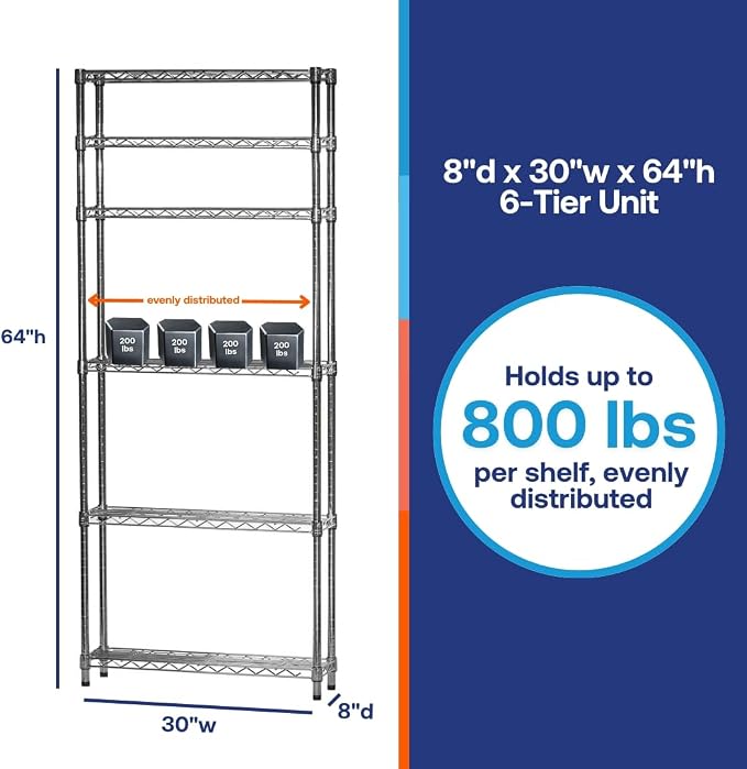 Shelving Inc. 8" d x 30" w x 64" h Chrome Wire Shelving - Image 6