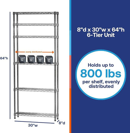 Shelving Inc. 8" d x 30" w x 64" h Chrome Wire Shelving - Image 6