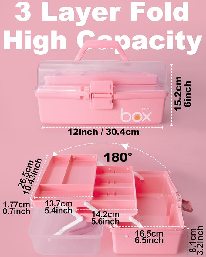 TERGOO 12in 3-Layer Plastic Craft Organizers and Storage, Portable Folding - Image 2