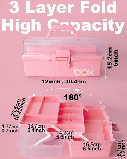 TERGOO 12in 3-Layer Plastic Craft Organizers and Storage, Portable Folding - Image 2