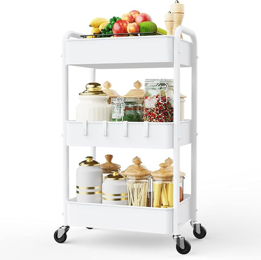 LEHOM 3 Tier Rolling Utility Cart, Metal Trolley Cart by LEHOM