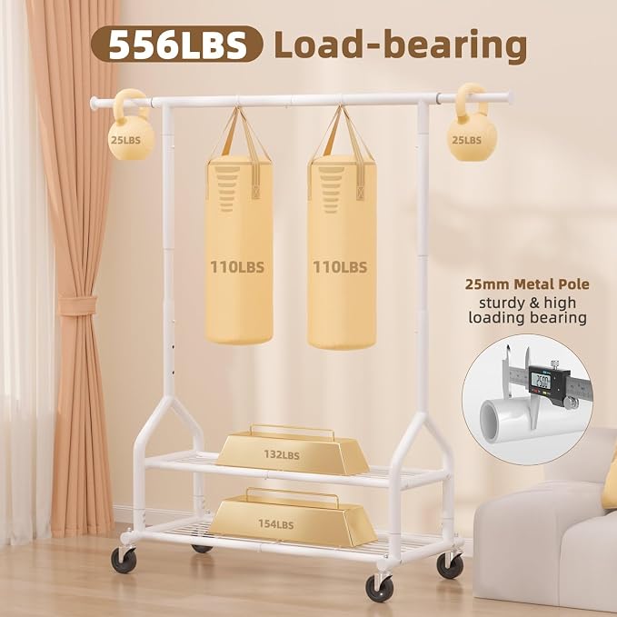EAGMAK Heavy Duty Clothes Rack Load 556 LBS, Rolling Clothing Rack - Image 2