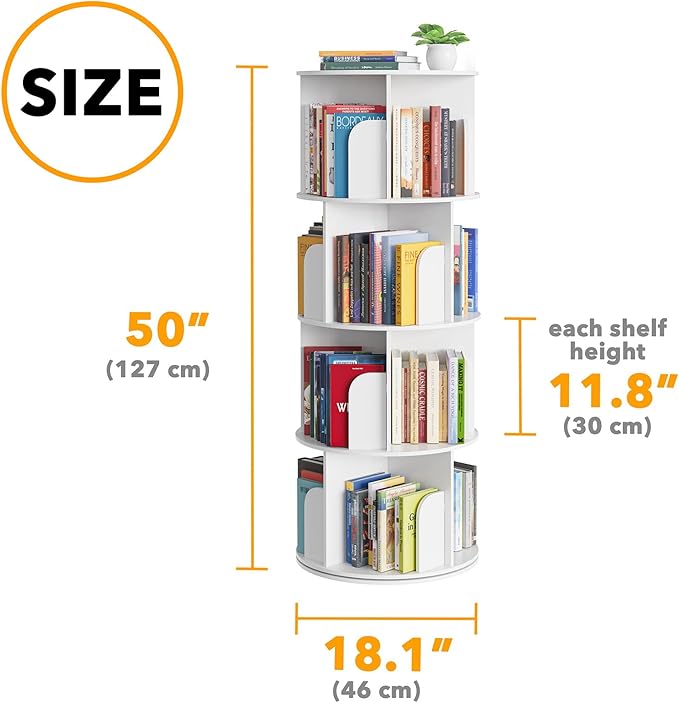 SpaceAid Cross Style 4 Tier Rotating Bookshelf, Spinning 360 Bookcase Lazy - Image 2