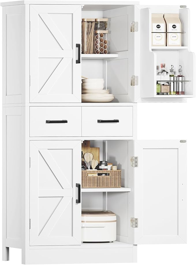 TEENFON Pantry Cabinet with 2 Drawers, Kitchen Storage Cabinet with 4 Door by TEENFON