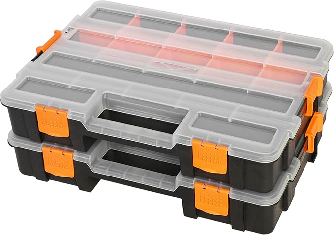 Jack Boss Tool Box with Transparent Lid, Single Side 17-Compartments Organizer by JACKBOSS