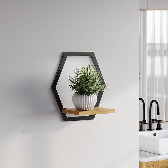 2 Pack Solid Wood & Metal Framework Wall Plant Stands, 9 inch Natural Wood - Image 8
