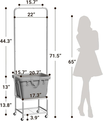 ELYKEN Laundry Cart with Hanging Rack, Rolling Laundry Hamper with Wheels - Image 3
