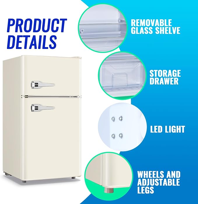Mini Refrigerator with Freezer Small Fridge Double Door Side Drink Holder - Image 4