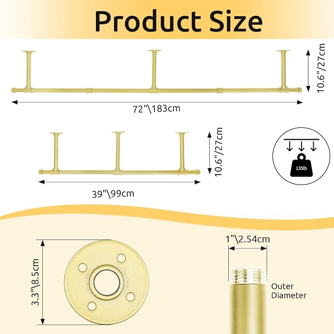 72inch Industrial Pipe Clothes Garment Rack Ceiling Mount - Image 2