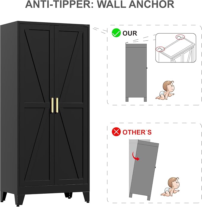 71" Tall Metal Wardrobe Closet - Image 7