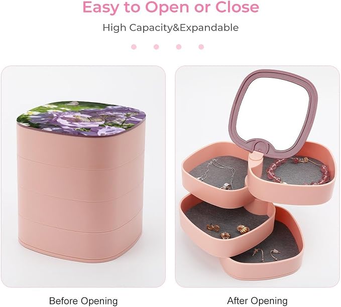 Light Purple Flowers Rotating Jewelry Organizer Box 4-Layer 360° Rotatable ABS - Image 3