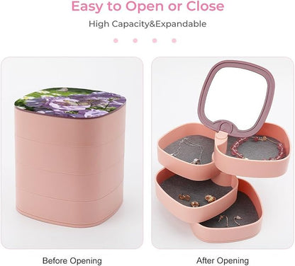 Light Purple Flowers Rotating Jewelry Organizer Box 4-Layer 360° Rotatable ABS - Image 3