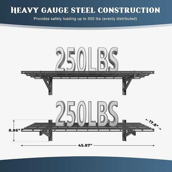 2 Pack Heavy Duty Garage Wall Shelving Set, Wall Mounted Garage Shelves 500lbs - Image 2