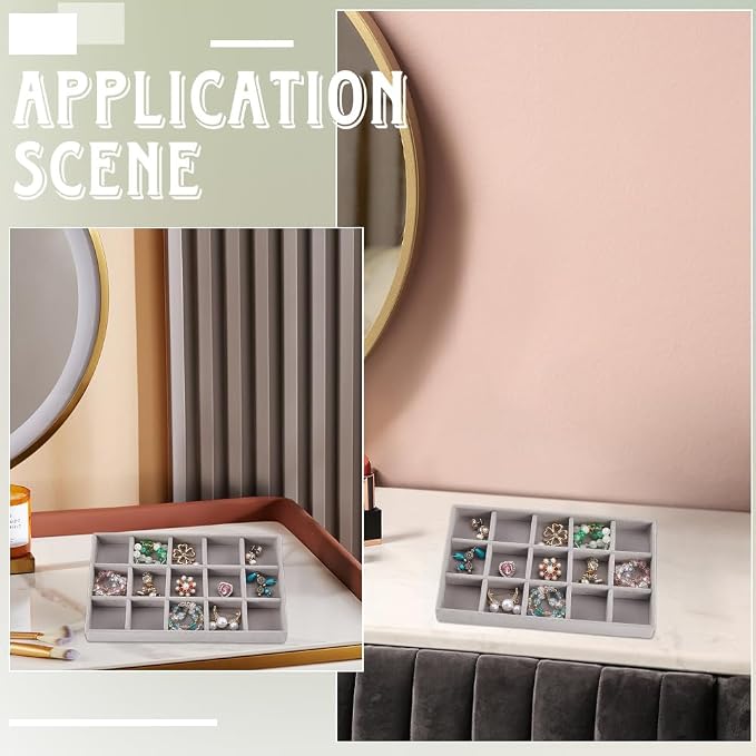 2Pcs 5 x 8.3 Inch Jewelry Drawer Inserts Velvet Jewelry Tray Gray 15 Grids - Image 4