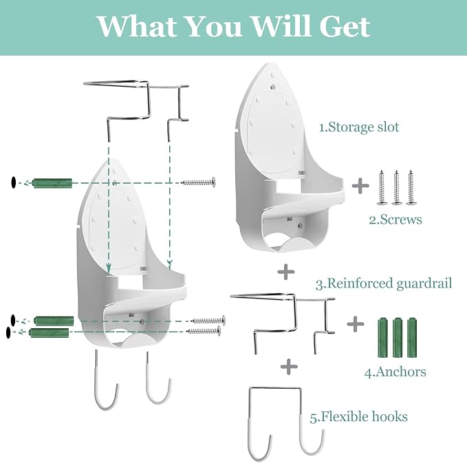 Wall Mount Iron Board Hanger and Ironing Board Storage Organizer Shelf - Image 3