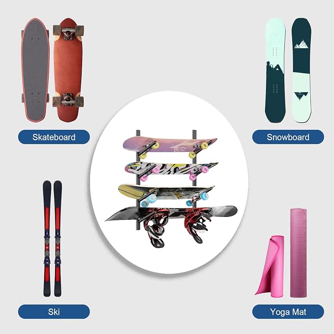 Skateboard Rack Wall Mount – Skateboard Wall Hanger, Snowboard Display Wall - Image 2