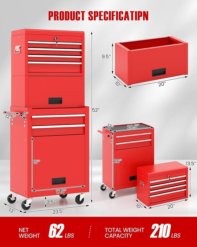 Goplus 6 Drawers Tool Chest, Rolling Metal Tool Box - Image 2
