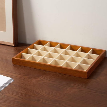 Oirlv 24 Grid Wood Jewelry Tray Microfiber Interior Jewelry Drawer Organizer - Image 8