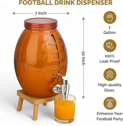 Football Shaped Drink dispenser, Glass Beverage Dispenser - Image 2