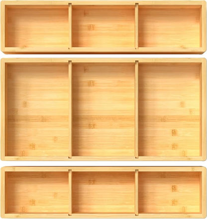 DUJEN Bamboo Drawer Organizer 12.5'' X 12.5'' X 2'', Adjustable 3 Individual - Image 8