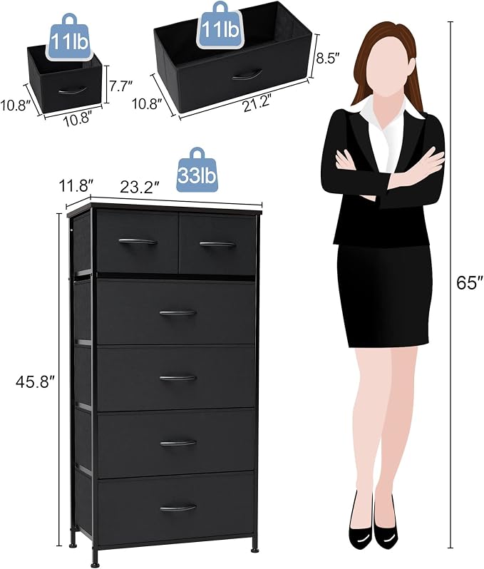Tall Dresser for Bedroom, 6 Drawers Vertical Fabric Dresser | Sturdy Steel Frame - Image 3