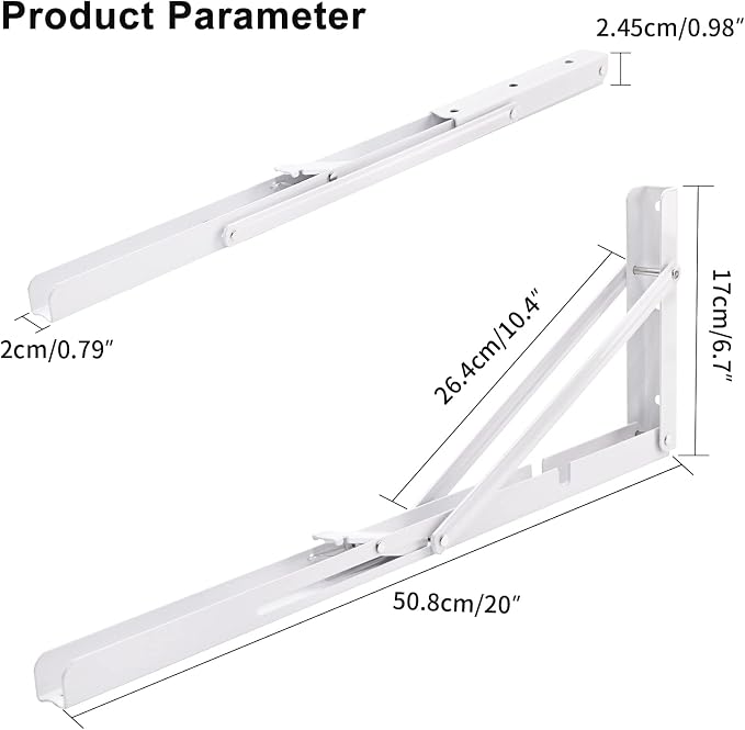 YUMORE White Folding Shelf Brackets, 20 Inch Heavy Duty L Bracket, DIY - Image 2