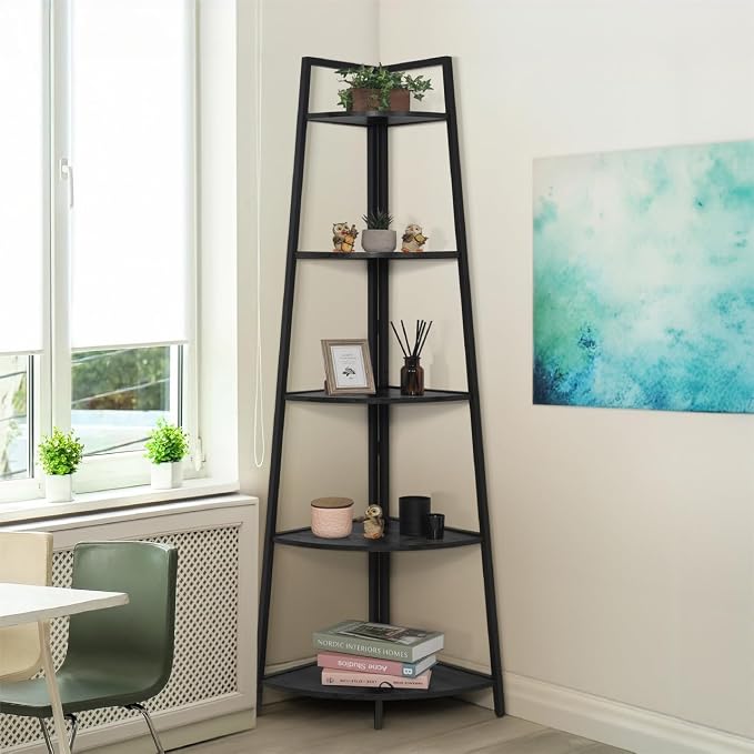 CAPHAUS 5-Tier Corner Shelf Stand, Tall Display Shelves, Ladder Corner Wood by Unknown
