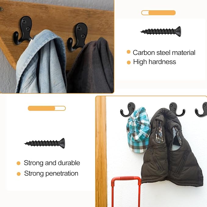 10 Pack Coat Hooks Wall Hooks for Hanging, Heavy Duty Double Prong Metal Hook - Image 5