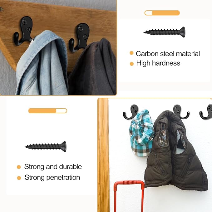 15 Pack Coat Hooks Wall Hooks for Hanging, Heavy Duty Double Prong Metal Hook - Image 5