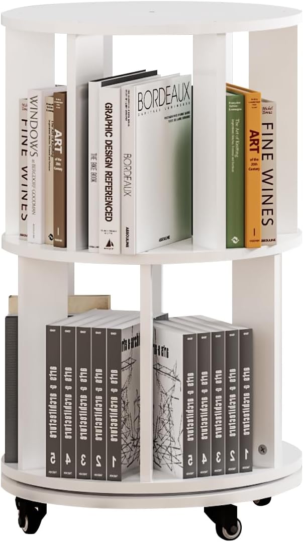 2 Tier Tier Rotating Bookshelf Tower, Spinning Bookshelf - Image 7