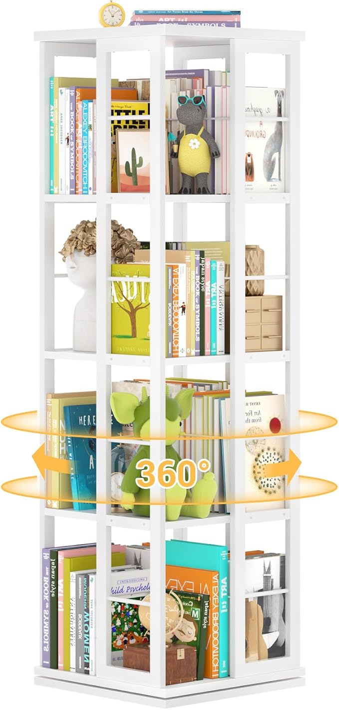 Aheaplus Rotating Bookshelf, 4-Tier Corner Bookshelf, 360 Display Wood Spinning by Aheaplus