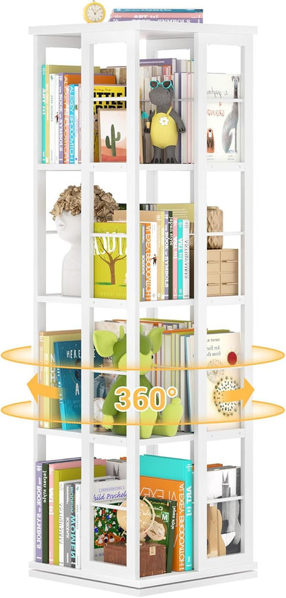 Aheaplus Rotating Bookshelf, 4-Tier Corner Bookshelf, 360 Display Wood Spinning by Aheaplus