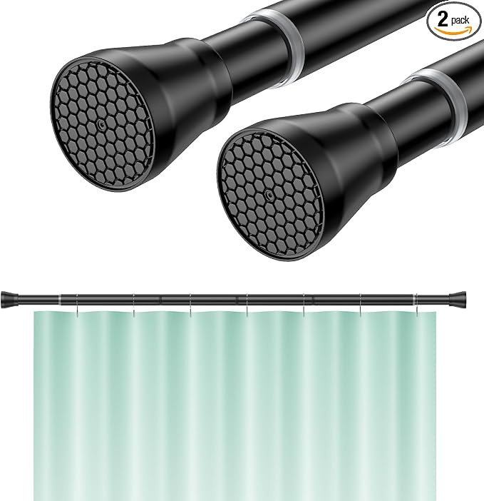 Shower Curtain Rod 45 to 77 Inches 2Pack Black Tension Curtain Rod No Drilling by HAOYUNTE