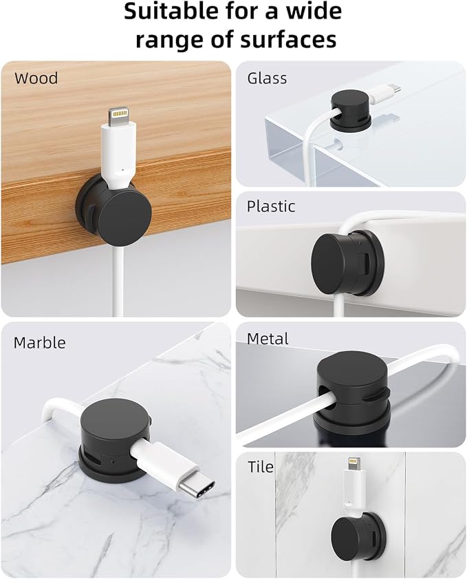 Cord Organizer, Rotatable Cable Organizer 8 Pack, No-Residue Adhesive Spring - Image 6