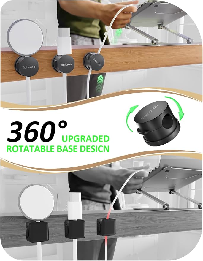 Magnetic Cord Holder for Desk & Nightstand, Strong Adhesive, Fits 8mm Slots for - Image 2