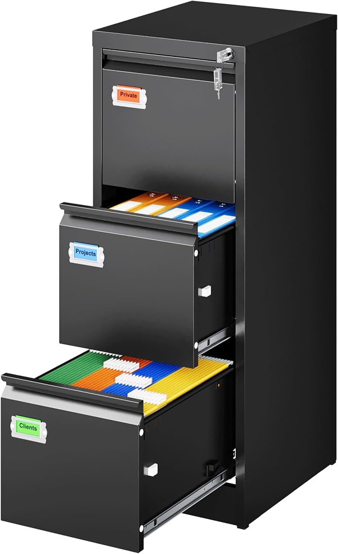 3-Drawer File Cabinet, 16.3" Deep Vertical Filing Cabinet by PEUKC