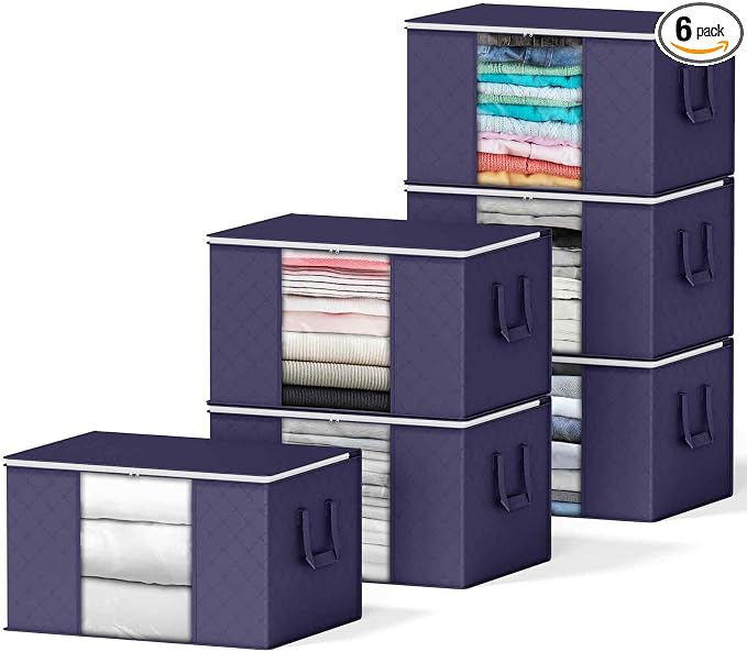 SpaceAid 6 Pack 90L Clothing Storage Bags, Heavy Duty Closet Storage Bins by SpaceAid