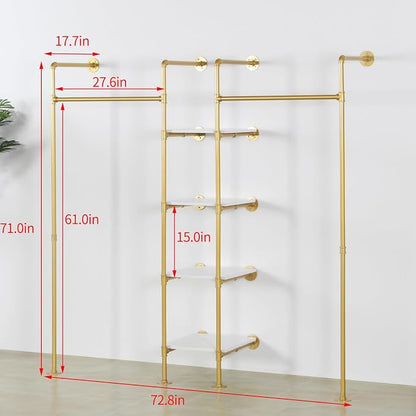 Industrial Pipe Gold Clothing Rack - Image 3