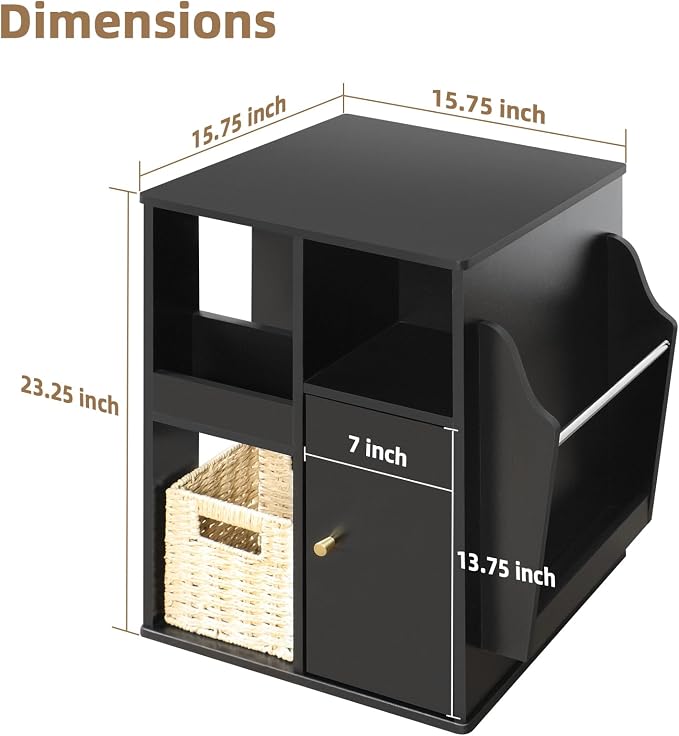 Square Rotating End Table with Storage, Cabinet and Multiple Storage, Swivel - Image 2