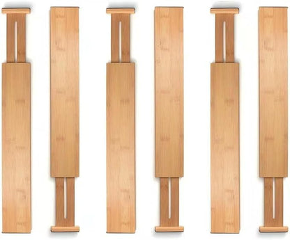 6 Pack Bamboo Kitchen Drawer Dividers, Expandable Drawer Separators Splitter - Image 2