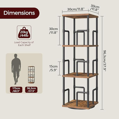 MAHANCRIS 3-Tier Rotating Bookshelf, Freestanding Corner Bookshelf, 360° - Image 3