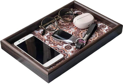 Wooden Valet Tray with Leather Base by Zosenley