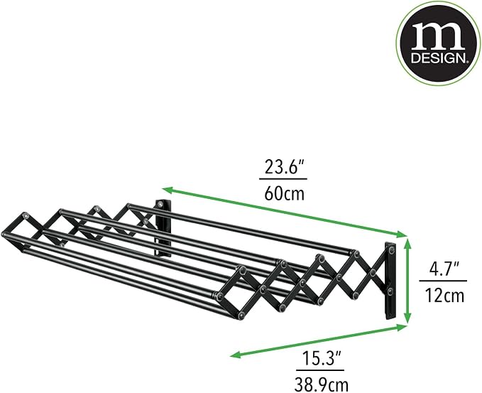 mDesign Steel Wall Mount Accordion Expandable Retractable Clothes Air Drying - Image 3