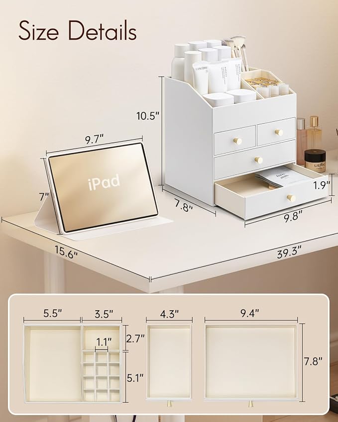 Vlando Makeup Organizer Countertop, Large Vanity Organizer PU Leather Make up - Image 3