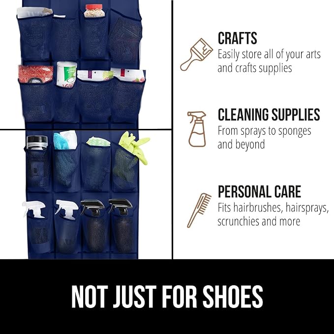 GORILLA GRIP Over the Door Shoe Organizer, 24 Large Breathable Mesh Pockets - Image 7