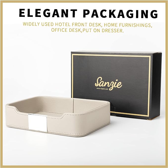 SANZIE Luxury Leather Tray Desktop Storage Catchall Organizer Decorative Tray - Image 5